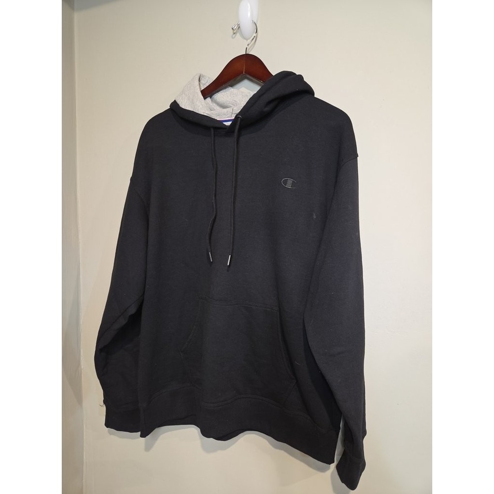 Champion Hoodie Sweatshirt Mens XL Black Pullover Embroidered Logo Contrast Hood